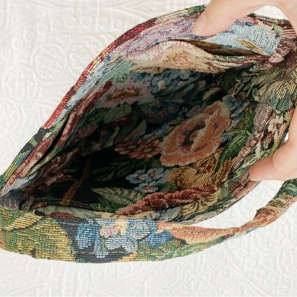 Handmade Upcycled Tapestry Textile Handbag, Vintage Floral - Picture 3 of 5